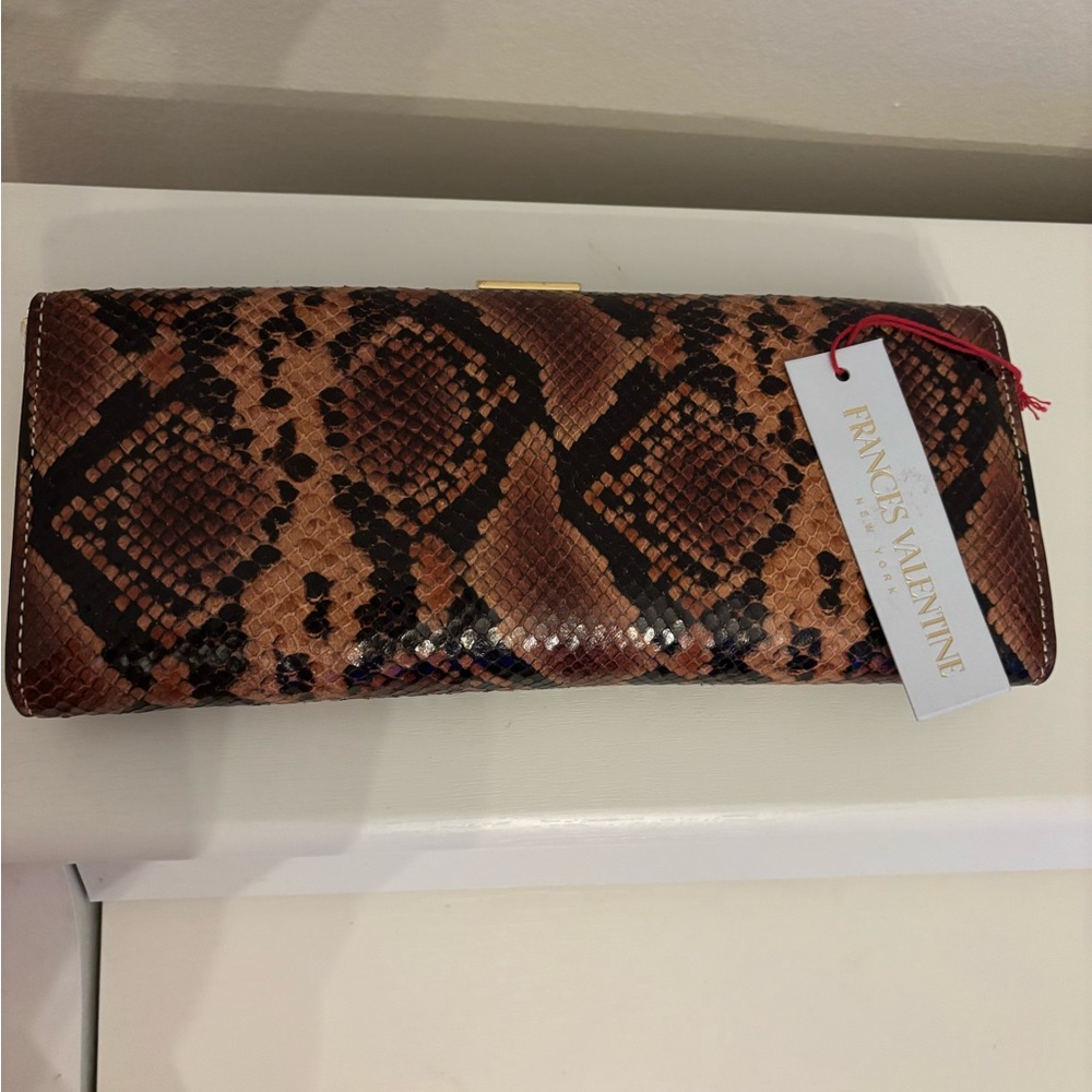 NWT Frances Valentine Brown Snake Print Clutch (WITH DUSTBAG)